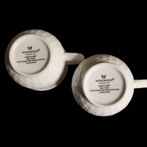 2 Wedgwood Nantucket Coffee/ Tea Cups White Basketweave Pattern - Picture 4 of 5
